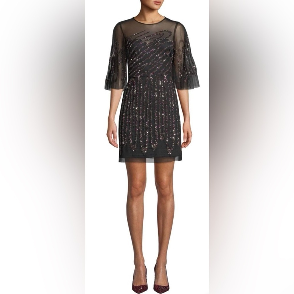Aidan Mattox Sequin Illusion Mini Cocktail Dress Sz 2 - Picture 1 of 9